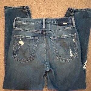 Mother Pixie tomcat ankle button fly distressed with clean hem size 28
